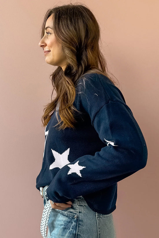 Sighi maglione a maglia a maglia a goccia a goccia a stella blu a vela