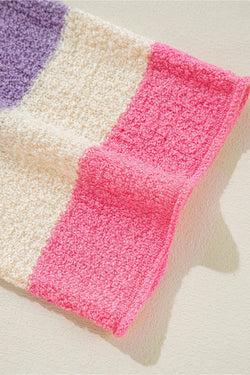 Estimado amante beige colorbloque de color de gran tamaño en suéter con capucha de cuello