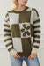 Maglione a strisce floreali a scacchi marrone