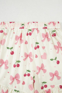 Contraste de impresión floral Pipping Pajamas Set de pijama