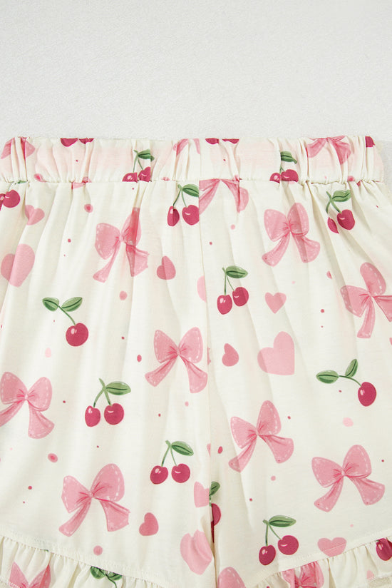Floral Print Contrast Pipping Short Pajamas Set