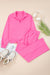 Sachet Pink Solid Color Collared Pullover and Central Seam Pants Set