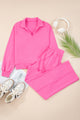 Sachet Pink Solid Color Collared Pullover and Central Seam Pants Set