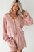 Ensemble short et cardigan en tricot torsadé rose Gossamer à col en V