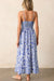 Sky Blue Floral Stampa Spaghetti Cinghia Maxi Abito in vita alta