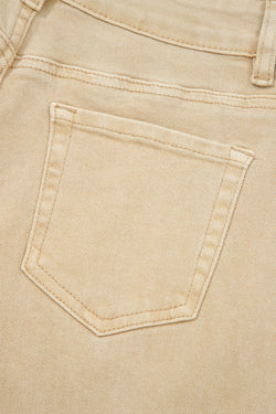 Jeans cortados de perna larga com costura central de sândalo vermelho cor sólida