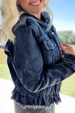 Giacca di denim di tasche di orlo grezzo blu beau
