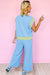 Sky Blue Color Block Detail Casual Two-piece Outfit