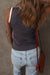 Carbon Grey Ribbed Trined Colorblock Edge U Neck Slim Fit Top Top