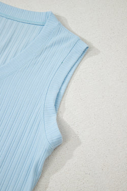 Beau Blue Custbed Botón V Cuella de tanques y pantalones cortos establecidos