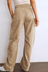 Pantalon cargo de la jambe droite de la taille haute kaki avec des poches