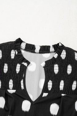 Black Polka Dot Stampa giogo a shirted coglione manica a palloncini.
