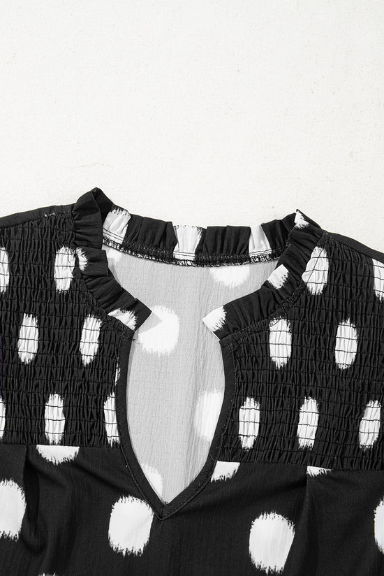 Black Polka Dot Stampa giogo a shirted coglione manica a palloncini.