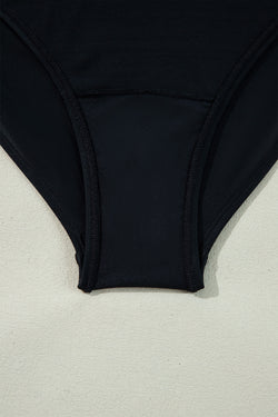 Contrasto di colore nero Blavola arricciata a V collo da bagno