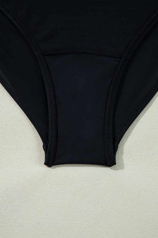 Contrasto di colore nero Blavola arricciata a V collo da bagno