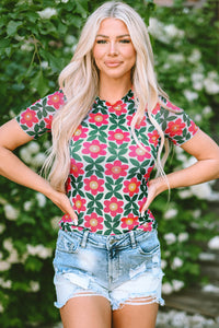 T-shirt à imprimerie florale rouge de feu.