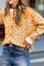 Khaki Leopard Drop Shoulder Chunky Knitted Cardigan Sweater