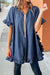 Dusk Blue Chambray Ruffle Hem Mede manga abierta Kimono suelta