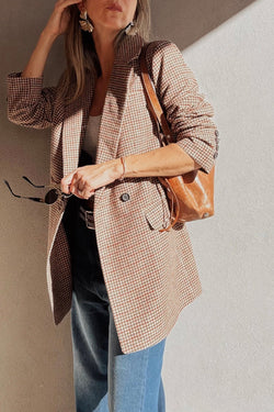 Blazer de collar de solapa de pecho de pecho marrón