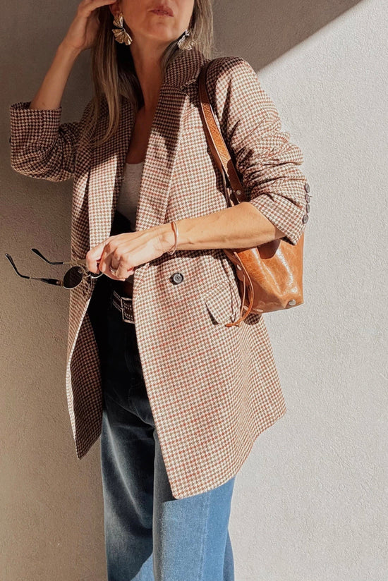 Blazer de collar de solapa de pecho de pecho marrón