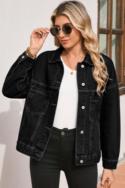 Jaqueta jeans de bolso de tamanho grande preto
