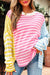 Mulicolor Block Block listrado retalhos de retalhos Dolman Sleeve Slit Sweater