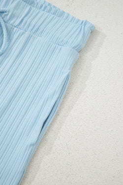 Beau Blue Custbed Botón V Cuella de tanques y pantalones cortos establecidos