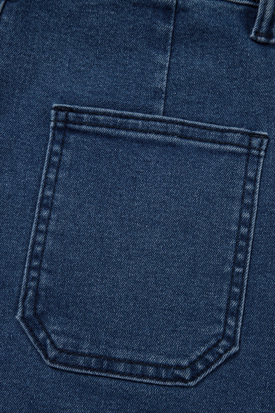 Sail Blue Shorts de jean de la taille haute de l'ourlet feston