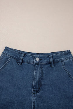 Vela azul hemline festoneado ácido lave de mezclilla alta cintura de mezclilla