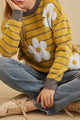 Stripe giallo margherita floreale a maglia rotonda a maglia a maglia