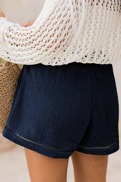 Shorts de papier papier de gaze en coton bleu