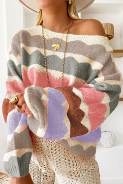 Maglione con spalla a strisce a strisce rosa a strisce a strisce a strisce
