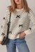 Beige Bow Decor Color Contrast Ribbed Edge Crew Neck Sweater