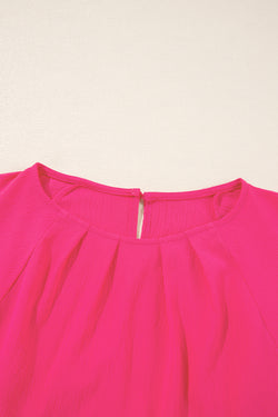 Blusa pieghetta con manica floreale floreale rosa alla fragola