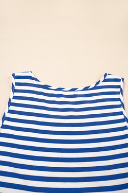 Sky Blue Stripe U Neck Maneveless Fit Fit Mini Vestido