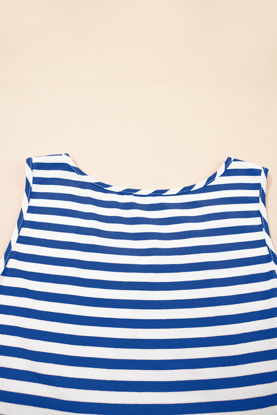 Sky Blue Stripe U Neck Maneveless Fit Fit Mini Vestido