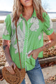 Green Floral Ric Rac Edge Solle Sleeve Botton Up Sump