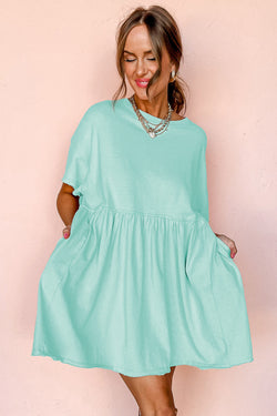 Vestido de babydoll de borde crudo de color sólido azul cielo