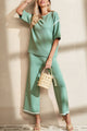 Canton Contrast Trim Half Sleeve Top Drawstring Pants Loose 2pcs Sweater Suit