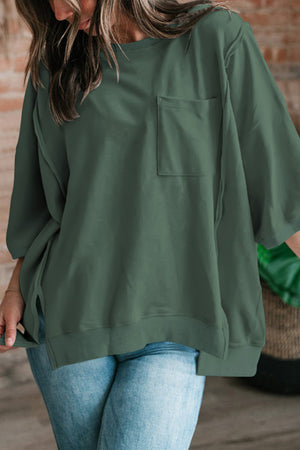 Laurel Green exposé couture poitrine de poitrine divisée T-shirt lâche
