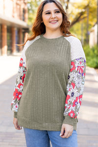 Vineyard Green Place Place Textwork Patchwork Raglan manga blusa