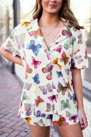 Conjunto de pijamas de manga curta de manga curta multicolorida