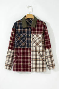 Red Mixed Plaid Patchwork Retro Shacket