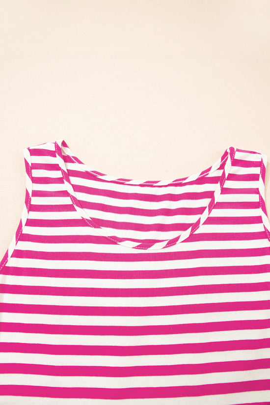 Sky Blue Stripe U Neck Maneveless Fit Fit Mini Vestido