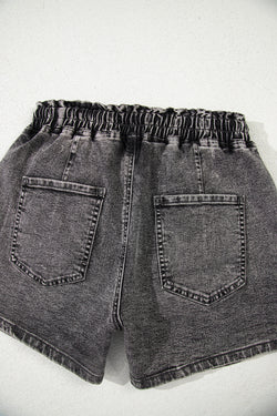 Pantalones cortos de mezclilla de alta cintura con cordón de alta altura con bolsillos