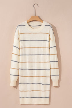 Multicolour Striped Print Drop Shoulder Shift Sweater Mini Dress