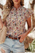 Blusa manica corta a bottone floreale boho rossa