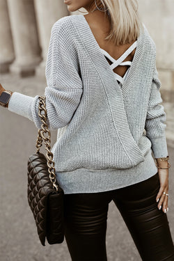 Maglione grigio a croce hollow-out
