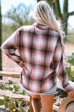 Tasca a flap plaid rosa bottoni su