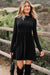 Black Frilled Neck Ribbed Knit Patchwork Long Sleeve Mini Dress